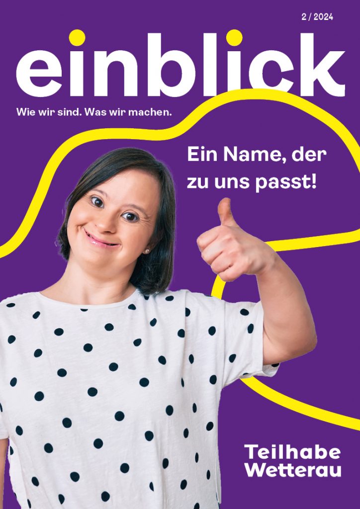 Titelbild vom "einblick" Nummer 2,2024 mit einer Frau, die den Daumen nach oben streckt.