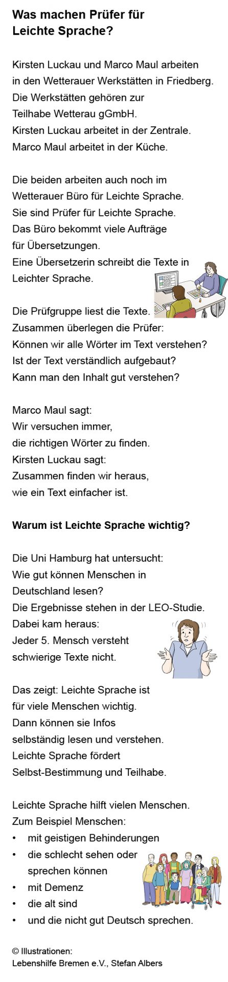 Ein Text in Leichter Sprache mit 7 Absätzen. Die Überschrift ist: Was machen Prüfer für Leichte Sprache?